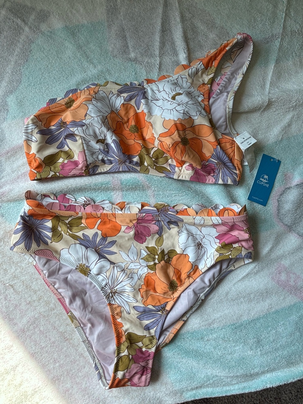 Cupshe Orange, Purple & Cream Floral High-Waist Bikini Set